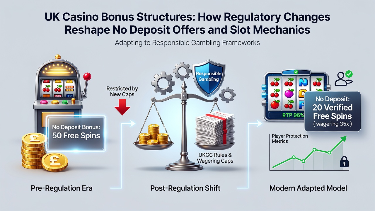 Diagram showing slot mechanics adjustments and no deposit offer changes for British players